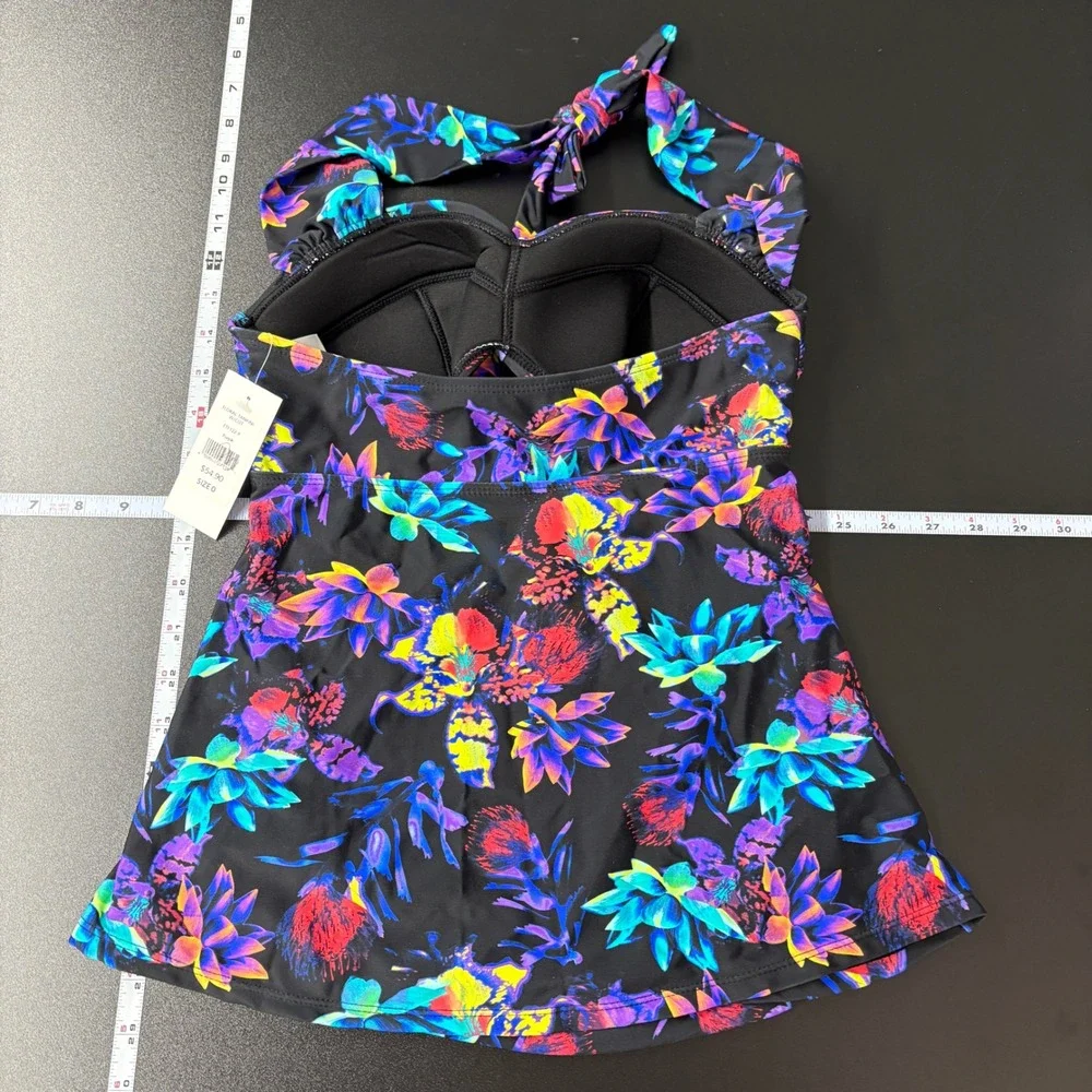 Fashion to Figure Women Tankini Top 0 (XL) Purple Floral Halter Cutout FTF122-P